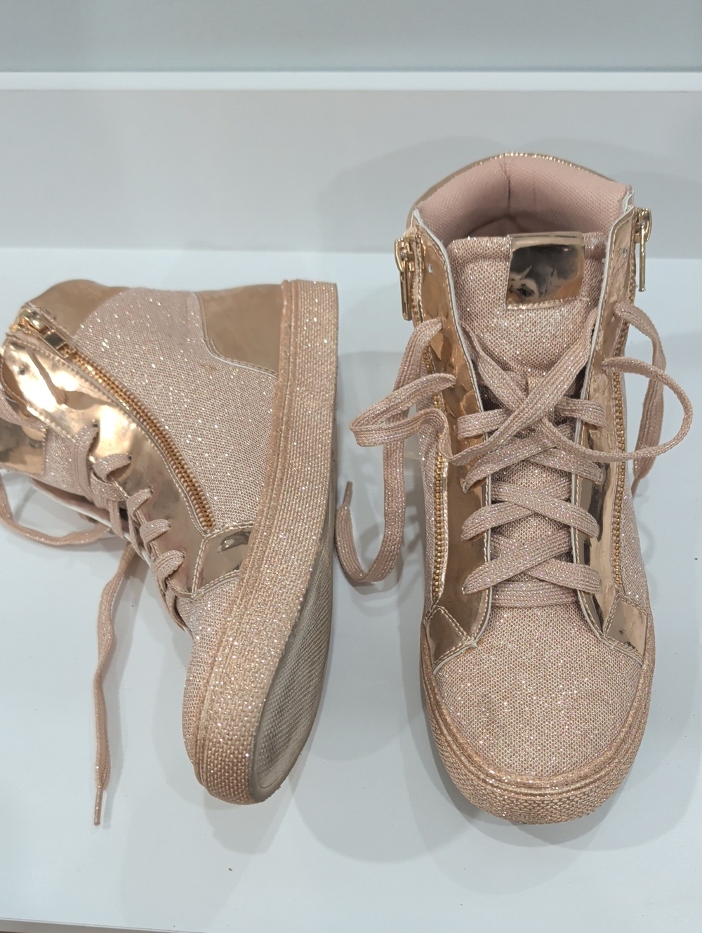 Lauren Lorraine Rose Gold Glitter High-Top Sneakers
